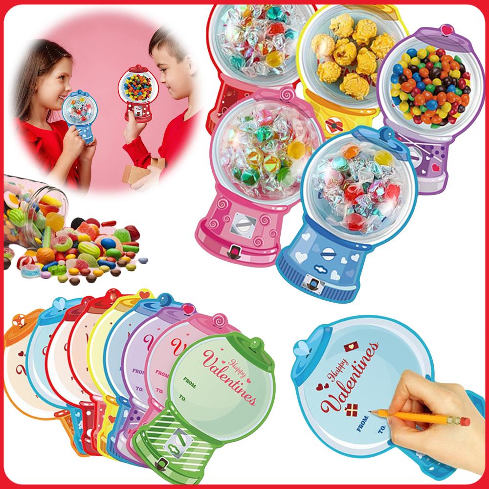Bubble Gum Machine - 18/36パック バレンタインキャンディホルダーカード バブルガムマシンデザイン DIYバレンタインキャンディカード 男の子 女の子向け
