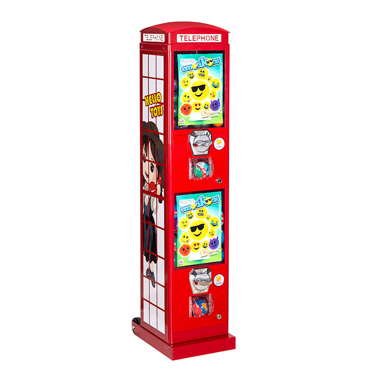 Candy Vending Machine - 赤い電話ボックスデザインの金属製アクリルカプセル玩具販売機、耐久性のある屋外用ディスペンサー、200～300個収納可能