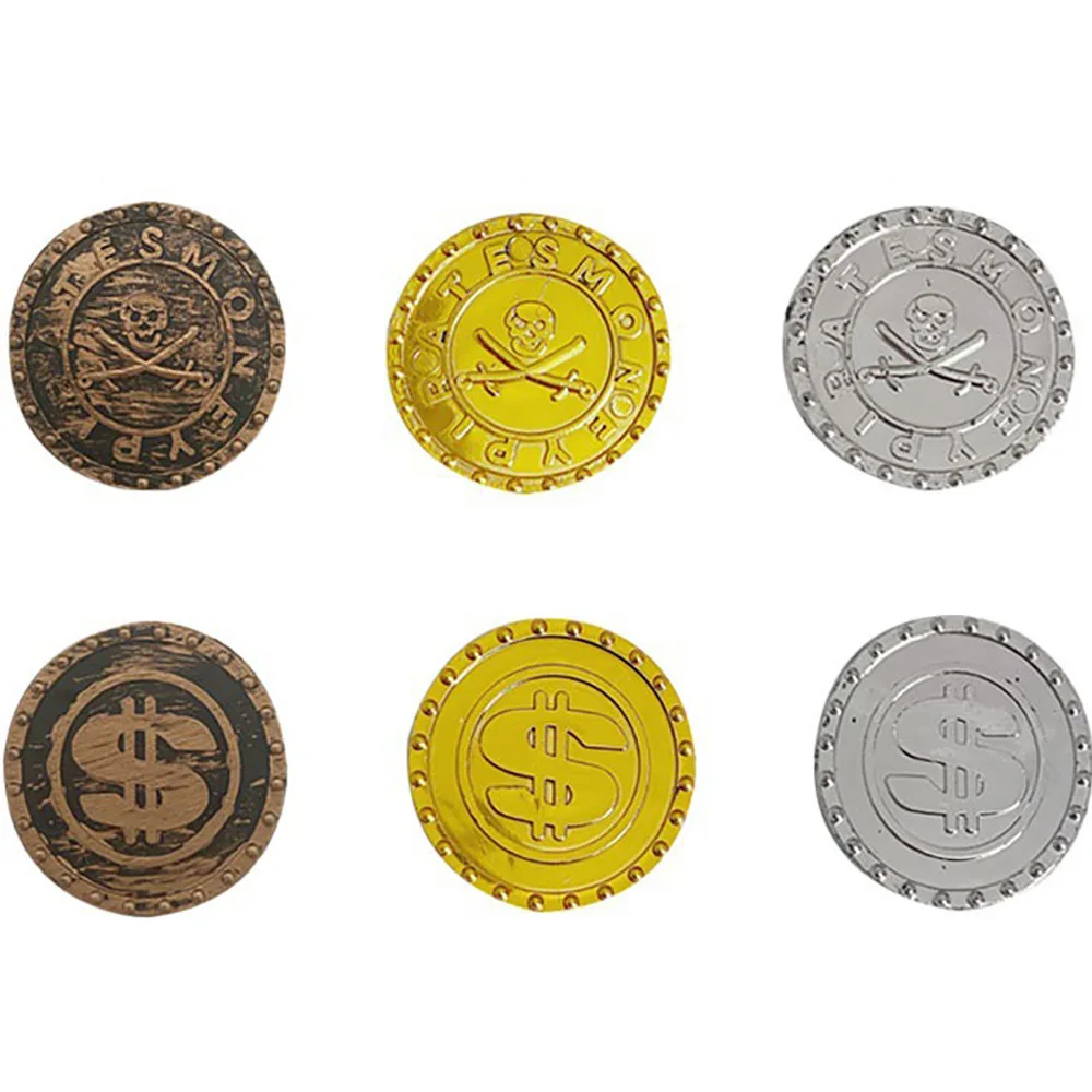 子供のためのプラスチック製の海賊ゴールドとシルバーのコイン、 - Arcade Game Coin のレビューと価格